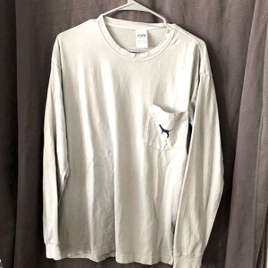 VS PINK Heavy weight L-sleeve shirt w/ PINK logo, sz Medium front pocket, Gray
